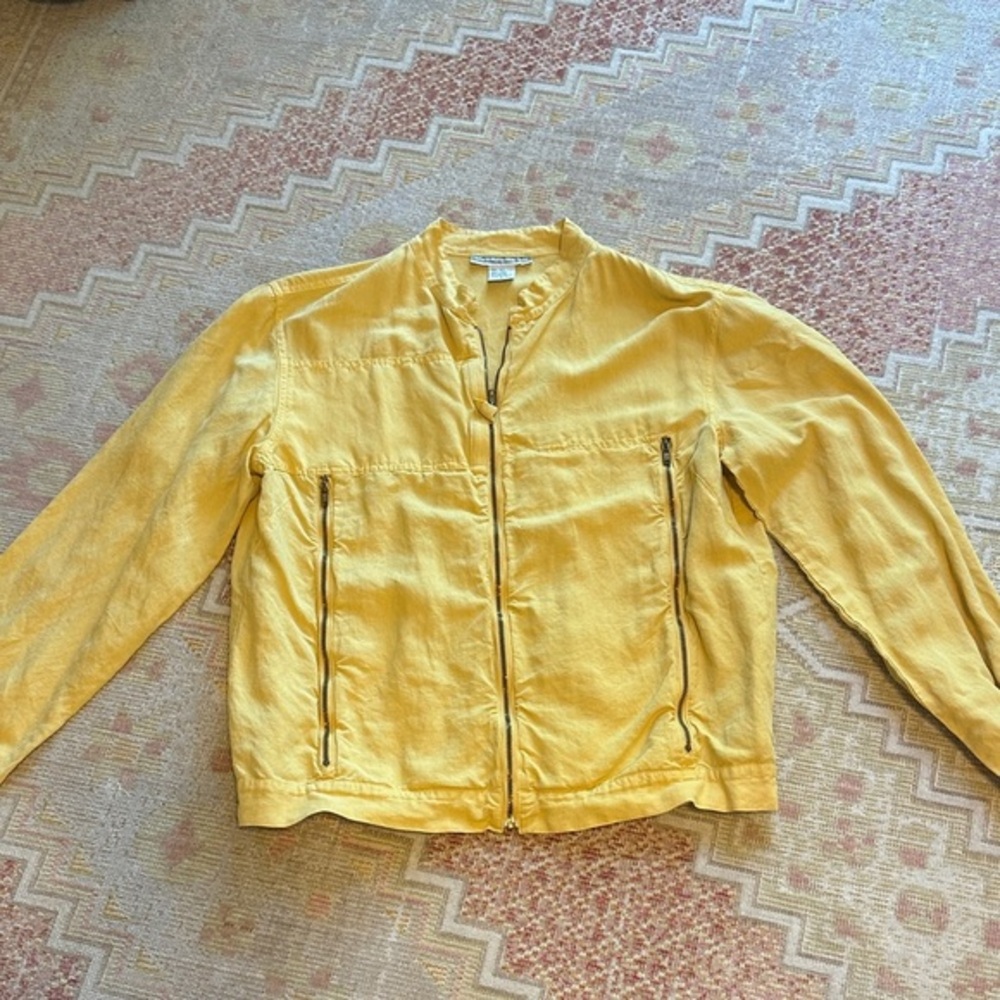 Vintage Yellow Silk Linen Blend Zip Jacket Women Small Lightweight Spring Layer